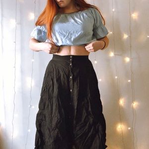 Longline Black Linen Skirt